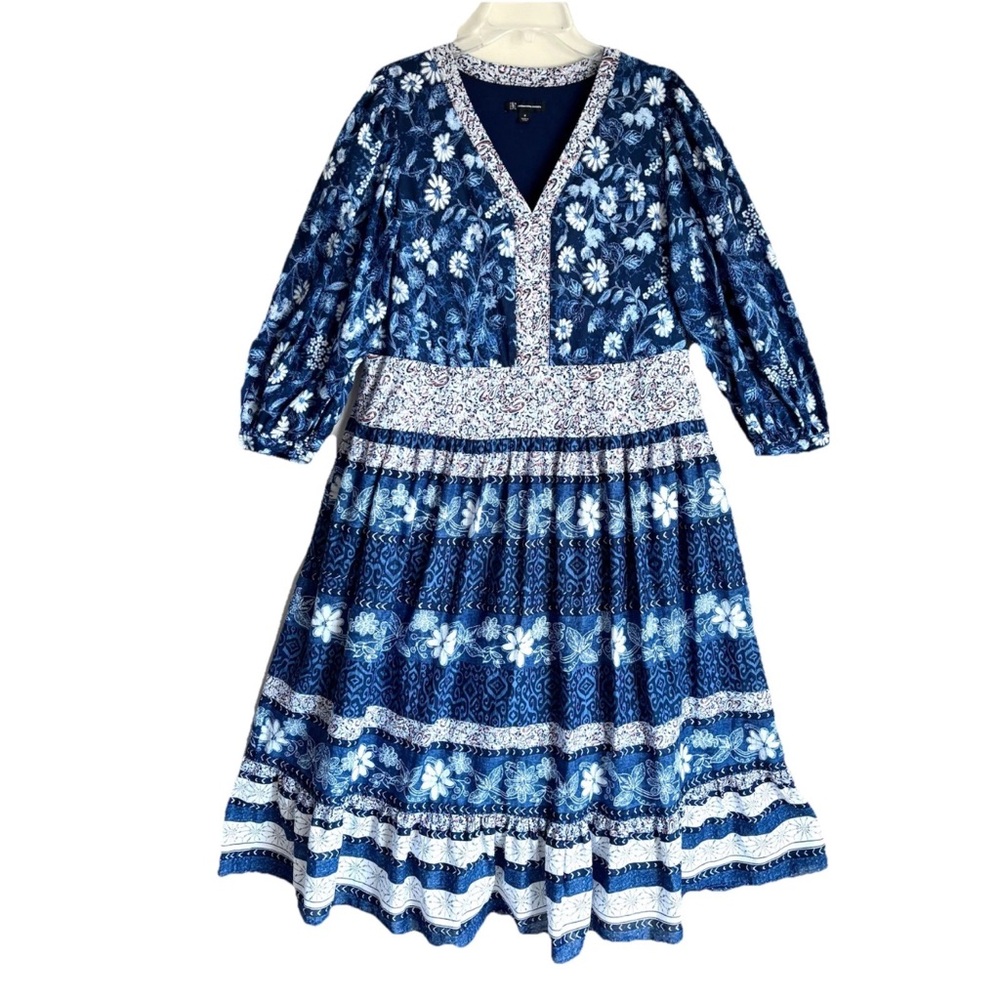 INC Floral Tiered 3/4 Puffy Sleeves Dress Size M